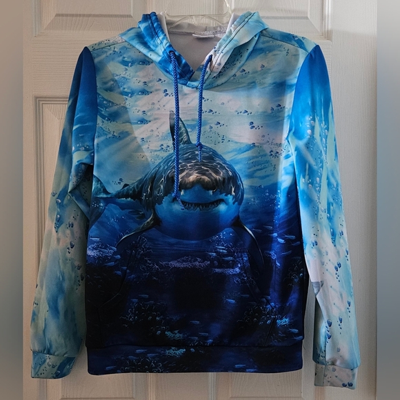 Graphic Shark Print Hoodie - Picture 1 of 5